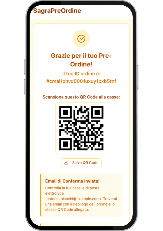 Schermata conferma con QR code su mobile