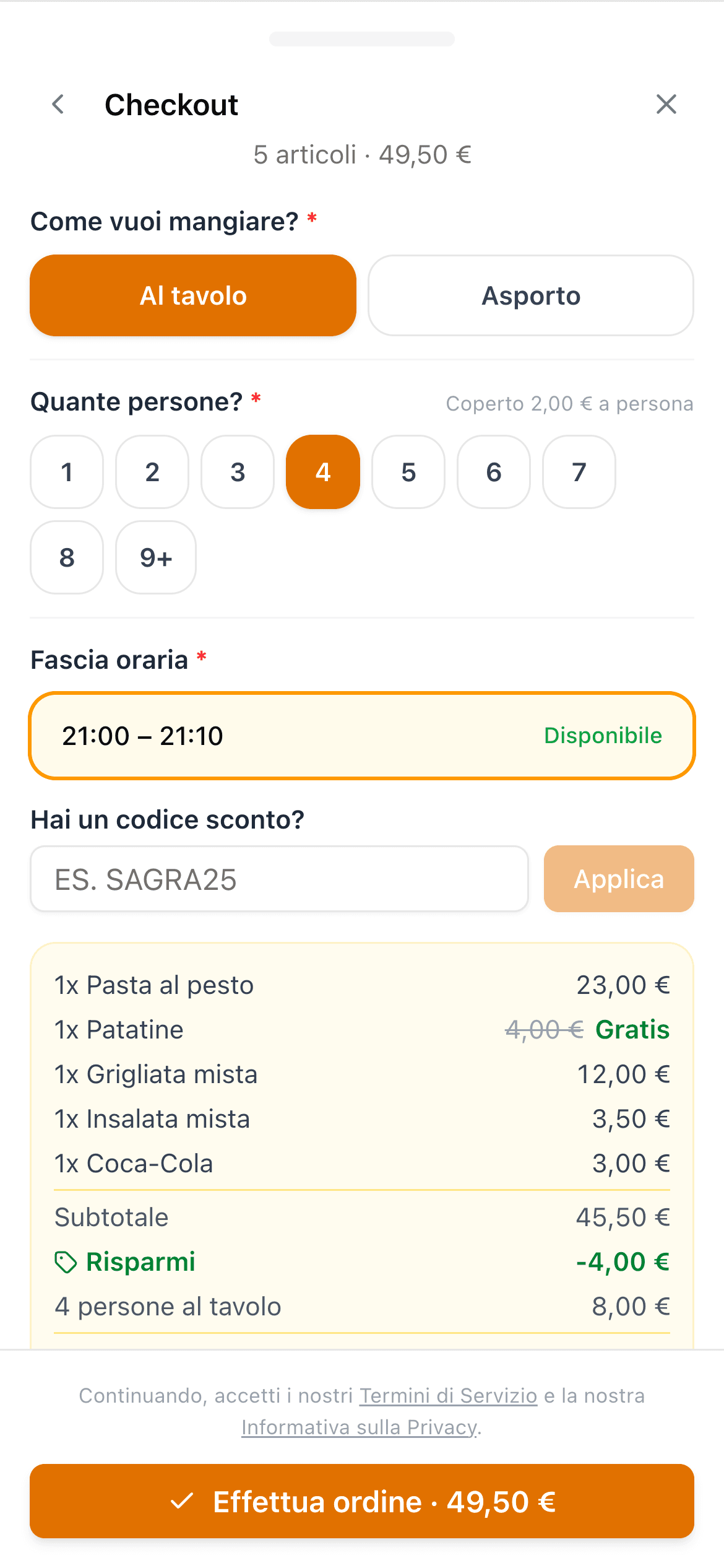 Carrello di un ordine online su SagraPreOrdine con una promozione applicata